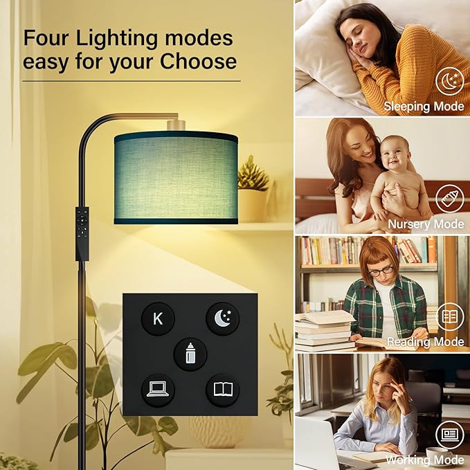 BoostArea Dimmable Floor Lamp for Living Room,Arc Remote Control Sofa Lamps,Stepless Dimmable & Colors Temperature,2700-6500k,Foot Switch,67 in All Modern Standing Lamp for Bedroom Office,Green