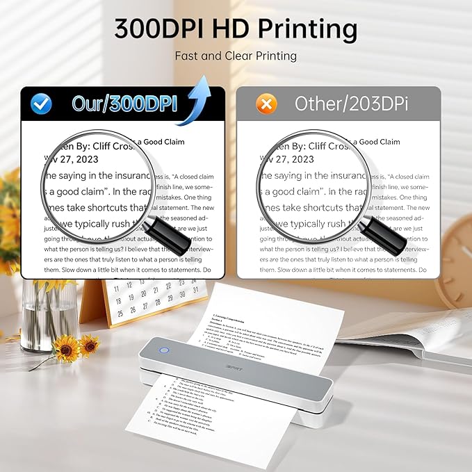 iDPRT Portable Printers Wireless for Travel, Mobile Bluetooth Thermal Printer for Home, Office, Supports 8.5" x 11" US Letter, A4 A5, Compatible with iOS, Android, Laptop, Long(White)