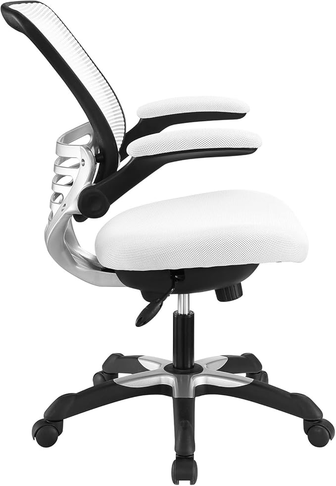 Modway Edge Mesh Back and Mesh Seat Office Chair In Black With Flip-Up Arms in White