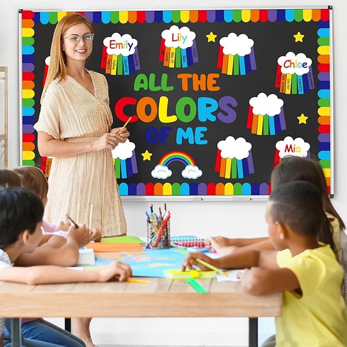 Rainbow Bulletin Board Set Rainbow Welcome Themed Classroom Bulletin Board Decorations Summer Cloud Star Cutouts Classroom Decorations for Back to School Office Home Chalkboard Decor Wall Door