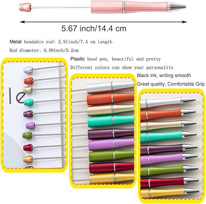PASISIBICK 150 Pieces Beadable Pens Bulk Kit – 50 Plastic Ballpoint Pens with Refills & Bags for DIY PPL Gift– School Supplies, Office Accessories, Decorative Items for Everyone Writing
