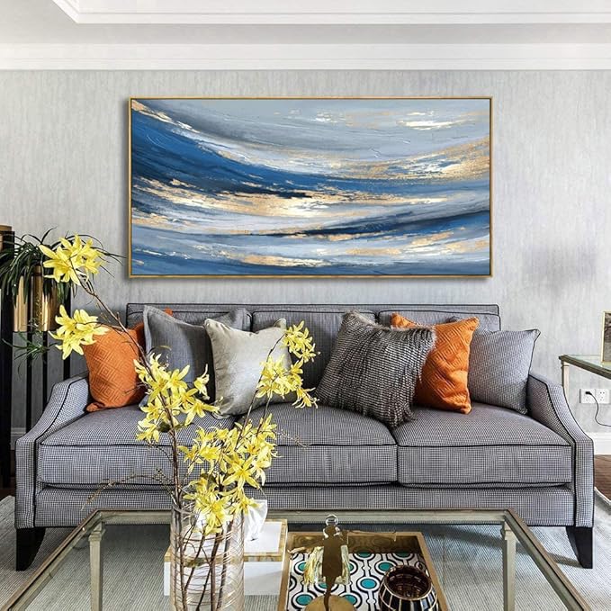 Abstract Wall Art Canvas Paintings Blue Fantasy Modern Large Framed Artwork Decor for Living Room Bedroom Office Painting Home Decor 24"x48"