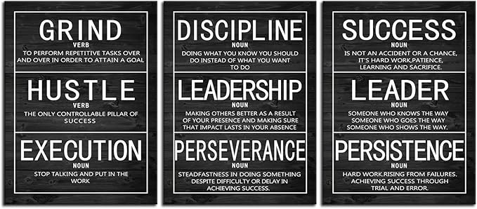 Inspirational Poster for Office Motivational Wall Art 3 Pieces Canvas Prints Artwork for Living Room Bedroom Modern Home Decor Painting Pictures Stretched and Framed Ready to Hang [36''Wx 16''H]