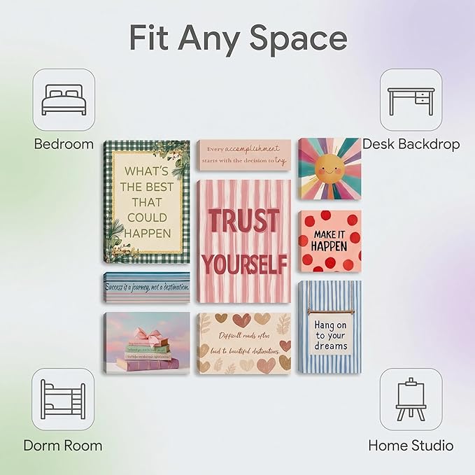 Motivational Wall Decor Posters Inspirational Wall Art for Living Room Bathroom Bedroom Decor For Teen Girls - Wall Decor Office Gifts For Women With Framed Canvas Set of 9 Artwork Ready to Hang