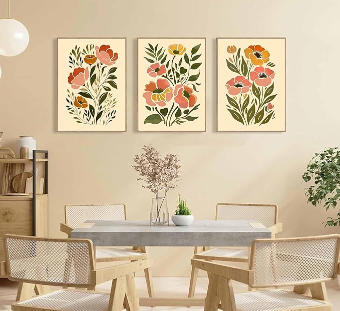 SFXYRTAH 3Pcs Boho Floral Wall Art Abstract Botanical Flower Canvas Prints Minimalist Plant Posters Printing Artwork for Living Room Bedroom Office Home Decor Unframed (16x24in posters)