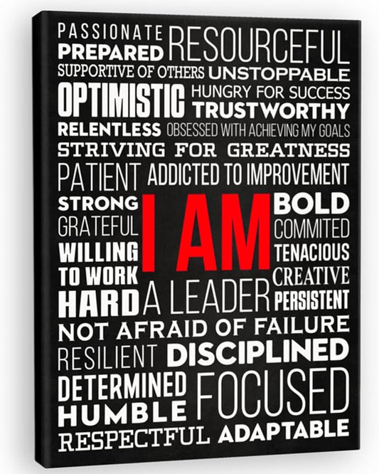HoneyKICK "I AM Office Wall Art Motivational Canvas, 12" W x 16" H, Inspirational Wall Decor Print for Bedroom, Gym, Men, Boys, Teens (Wrapped Canvas)