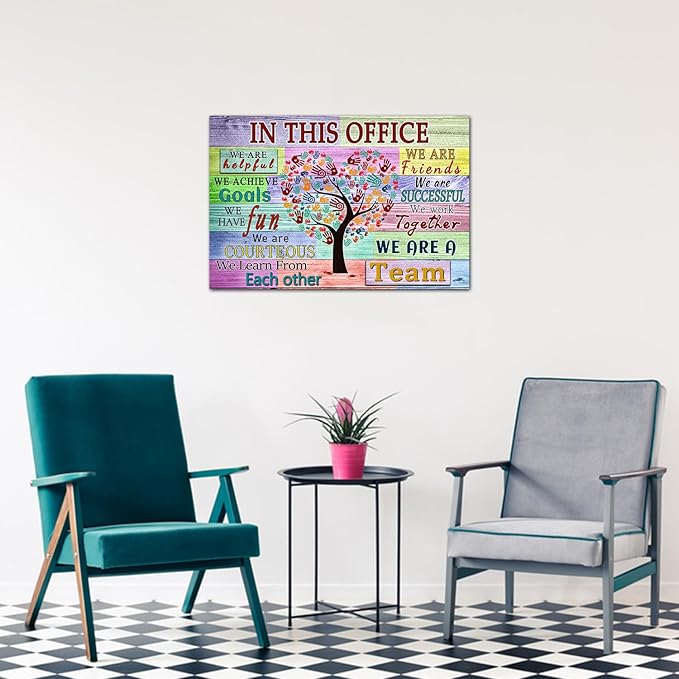 WHAOMIOT Inspirational Wall Art Poster - Positive Office Wall Decor Print Canvas In This Office We Are A Team Best Motivational Quotes Modern Office Decorations 24 x 16 Inch Frame Ready To Hang