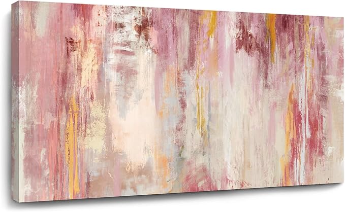 Kureful Abstract Canvas Wall Art Large Wall Decor Pink Wall Paintings for Bedroom Living Room Office Gold Artwork Picture 29x58 Inch
