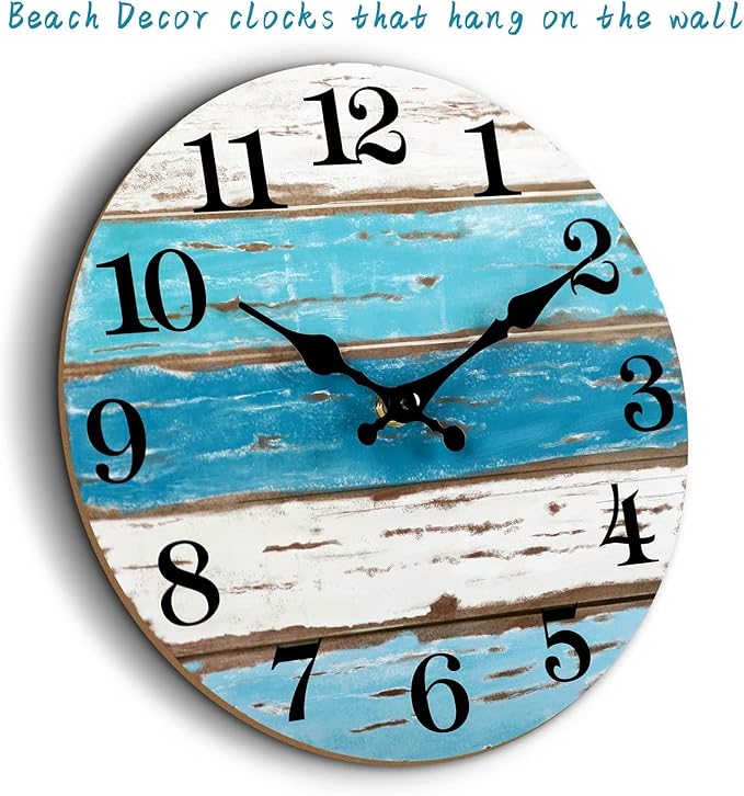 CHYLIN 16 Inch Wall Clock, Large Clocks for Patio, Pool Beach House Decor Tropical Clocks for Walls, Nautical Coastal Themed Blue Clock for Lake House, Bathroom, Living Room, Kitchen (16")