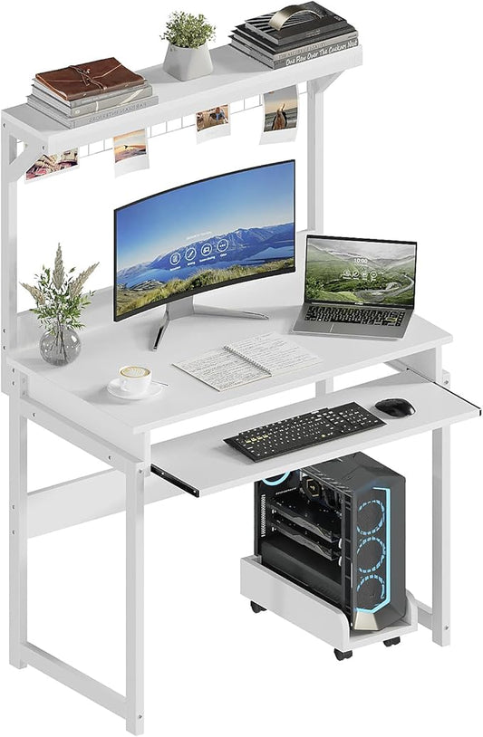 ALISENED 31.5" Small Computer Desk with Hutch, Office Desk Study Table Writing Desk Workstation PC Table for Home Office, Space Saving Design