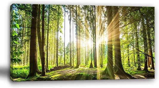 Yxbhhym-Landscape Tree Canvas Wall Art Décor Spring Forest Picture Painting Natural Sun Prints Art Green Room Decor Sunset Poster Living Room Wall Decor Bedroom Artwork for Walls Office Decorations