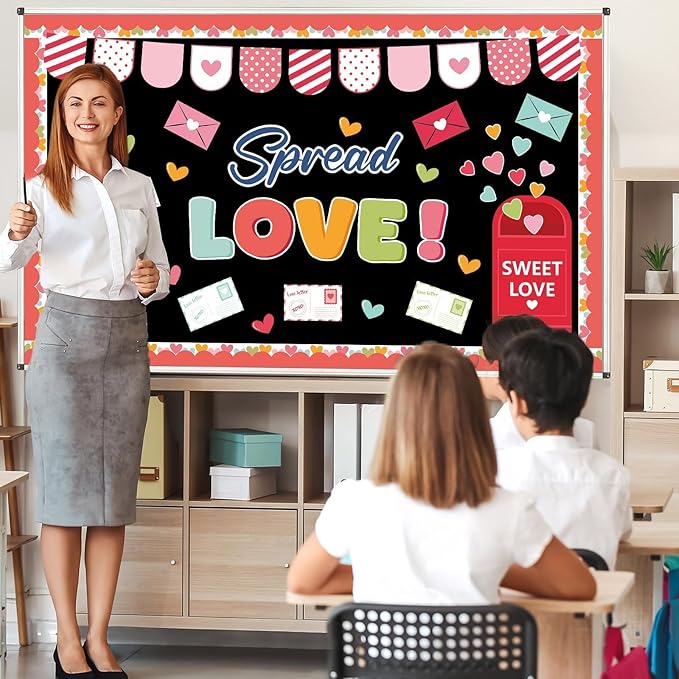 Valentine's Day Bulletin Board Decoration Spread Love Classroom Decorations Valentines Day Bulletin Board Set Love Heart Mail Box Paper Cutouts for Home School Office Chalkboard Wall Door Supplies