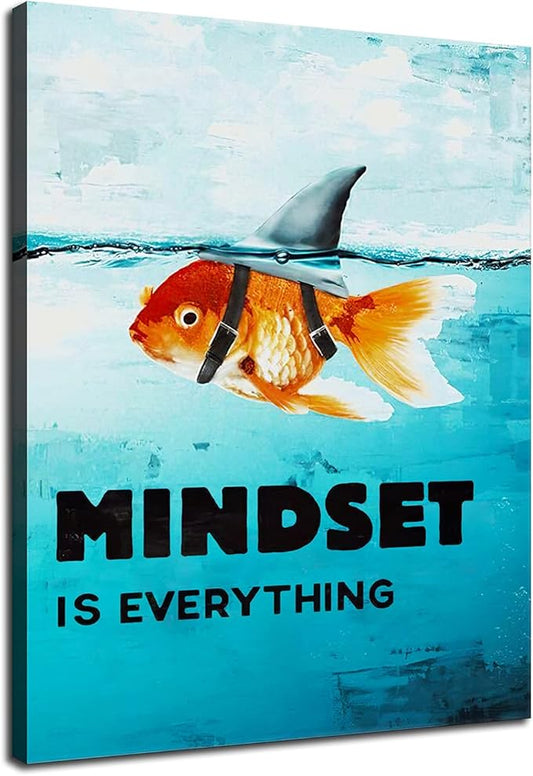 Motivational Goldfish Print Artwork Painting Picture Home Bedroom Office Decoration Inspirational Canvas Wall Art Entrepreneur Quotes Poster Printed Wall Art Frame Ready to Hang[18" W x 24" H]