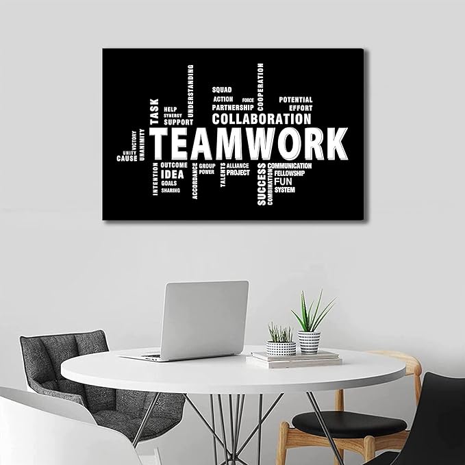 Inspirational Teamwork Canvas Wall Art Home Office Wall Decor Picture Minimalist Team Work Inspirational Quotes Poster Print for Living Room Bedroom Office Man Cave Decoration Ready To Han