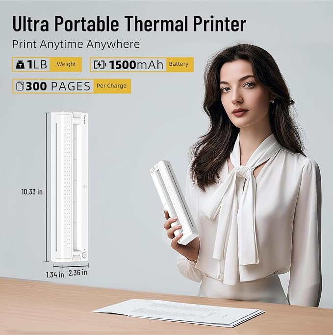 Bagana Inkless Portable Printer, Wireless Thermal Small Bluetooth Mobile Travel Printer for iPhone Android Laptop Supports 8.5x11 Inch US Letter Thermal Paper for Home Office School