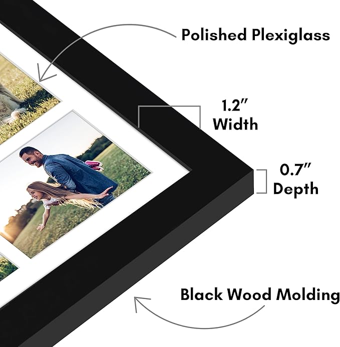 Americanflat 20x20 Collage Picture Frame with Polished Plexiglass - Multi Picture Frames Fit One 8x10, Four 5x5 and Six 4x6 Photos or Use as One 20x20 Frame - Signature Collection - Black