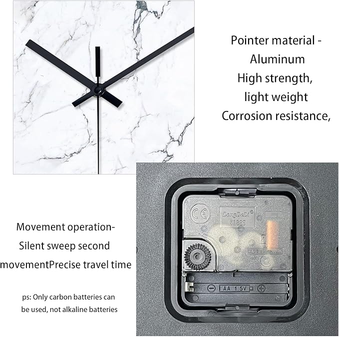 White Marble Glass Wall Clocks Battery Operated 12 Inch Abstract Decorative Analog Wall Clocks for Living Room Bedroom Office Silent Wall Clock Modern