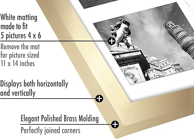 Americanflat 4x6 Collage Picture Frame with Shatter-Resistant Glass - Fits Five 4x6 Photos or Use as One 11x14 Picture Frame - Signature Collection - Collage Frames for Wall Display - Gold