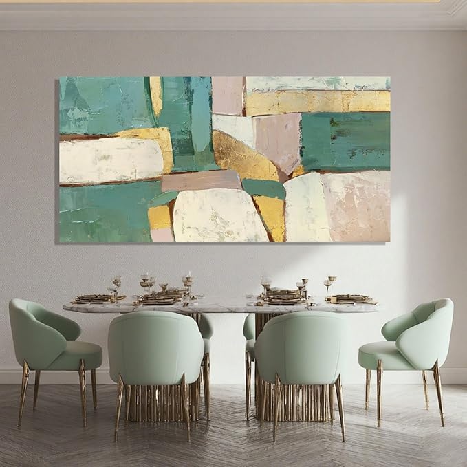 ZENPEE Green and White Large Wall Art, Abstract Wall Art, Cuadros para Sala Elegantes y Modernos, Wall Decor Living Room Posters | 24" x 48"