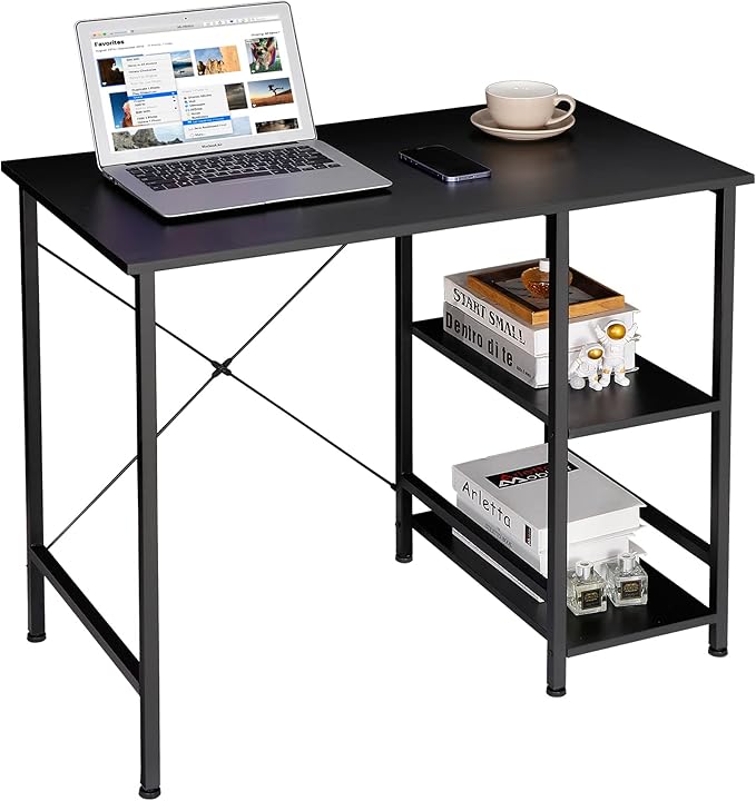 Home Office Desk Study Writing Computer Desk with 2 Storage Shelves, Small Industrial Modern Simple Style Laptop Table for Home, Office, Study, Bedroom, Gaming, (36 Inch, Black)