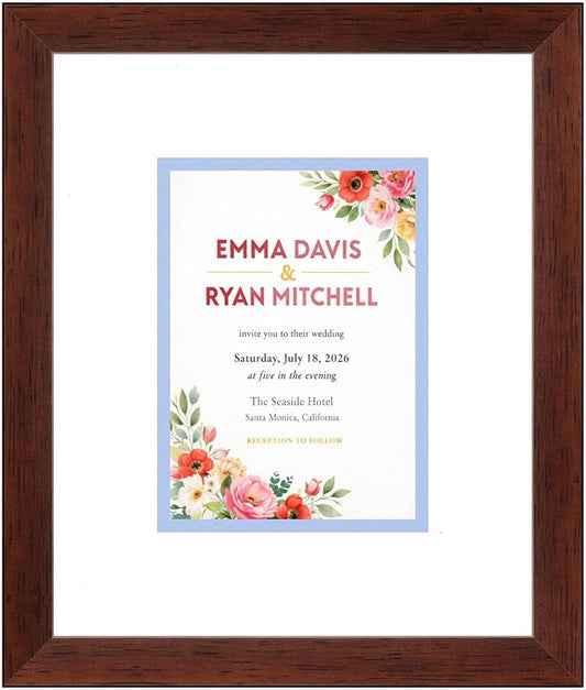 Invitation Picture Frame Brown With Double Mat White Over Sky Blue for 5.5x7.5 Boutique Keepsake Made in the USA