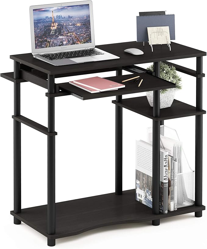 Furinno Abbott Computer Desk with Bookshelf, Espresso/Black