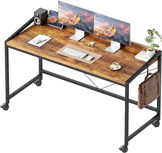 Mericonia 48 inch Rolling Computer Desk with Wheels, Gaming Desk for Small Spaces, Modern Simple Style Table for Home Office, Study Writing Table
