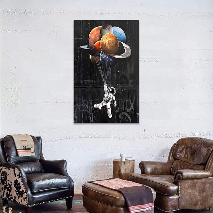Yatsen Bridge Astronaut Holding Planetary Balloon Wall Art Universe Space Theme Canvas Picture Art Print Modern Home Decor for Living Room Bedroom Stretched and Framed Ready to Hang - 28" Wx44 H