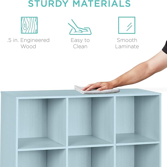 Best Choice Products Kids Bookcase 9-Cube Storage Organizer, 13.5in Shelf Opening, Bookshelf, Toy Storage, Customizable w/ 3 Removable Back Panels – Light Blue