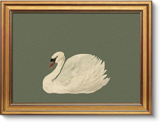 VIYYIEA Vintage Gold Framed Wall Art for Living Room, Swan Canvas Prints Home Decor, Oil Painting Picture, Bedroom Wall Decor Gifts for Friends or Family -【Swan Green】-(16L x 12W)
