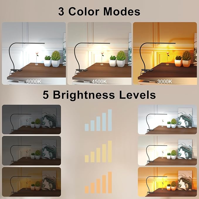 Desk Lamp with Remote, 3 Color & 5 Brightness & 77LED Dimmable Reading Lamp, 15.7'' Flexible Gooseneck Clamp Lamp, Eye-Caring Clip on Light with Adapter for Reading Study Workbench Drafting