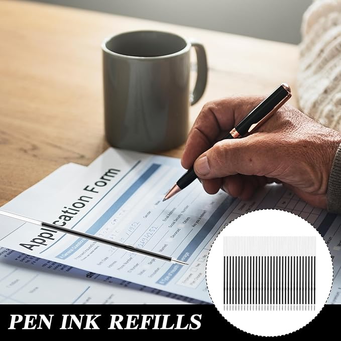 100 Pcs Ballpoint Ink Pen Refills Retractable Ballpoint Pen Refills 4.2 Inch Black Ink Refill Soft Click Pens Smooth Writing Medium Point for Journal Office School Supplies