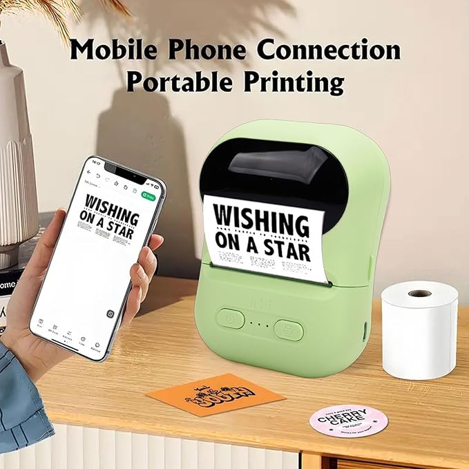 VBESTLIFE Mini Portable Thermal Printer Print Pod, Inkless Bluetooth Label Maker Machine for DIY Crafts, Journaling, Office & Home Use (Green)