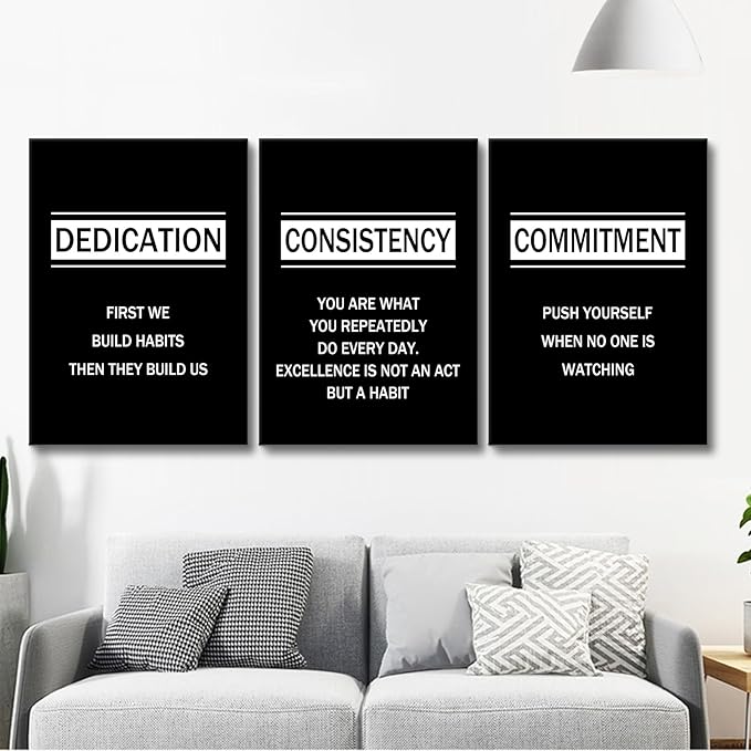 Motivational Poster Wall Decor Dedication Consistency Commitment Inspirational Wall Art Positive Signs Canvas Picture Painting for Office Living Room Workplace Artwork Ready to Hang [60''Wx28''H]