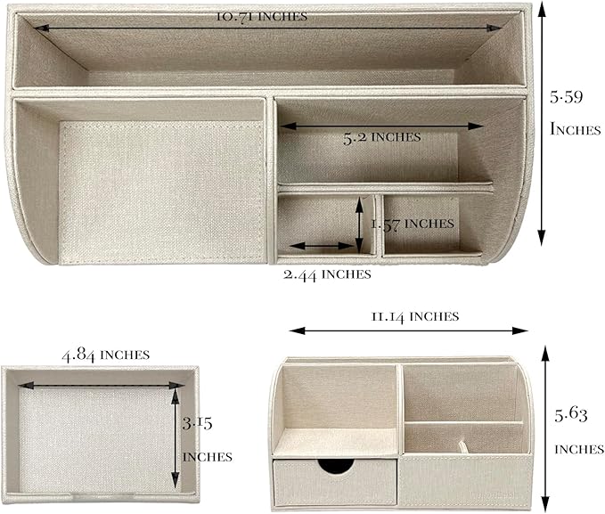 UnionBasic Desk Organizer - Multifunctional Leather Desktop Pen Holder Storage Box - Business Card/Pen/Pencil/Mobile Phone/Stationery Holder, Beige