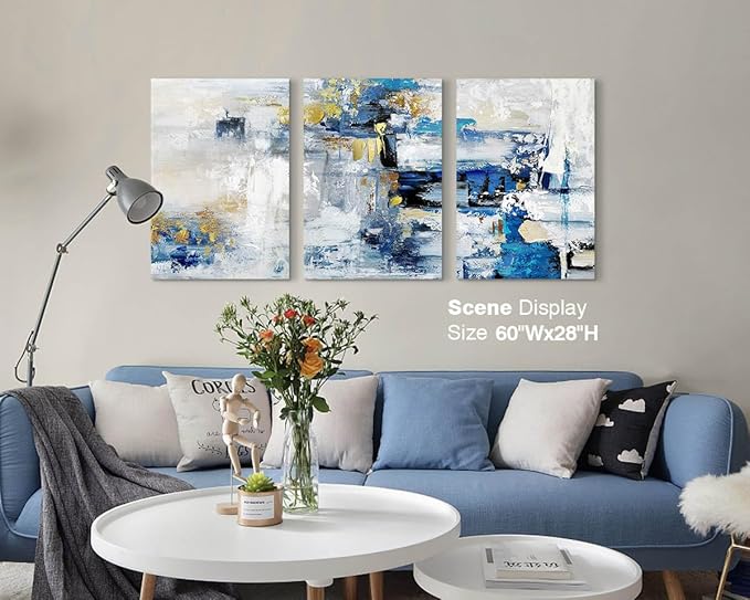 GIFTTWART Abstract Blue and Gold Wall Art – Large Canvas for Living Room, Bedroom, Kitchen, Dining Room, Office Decor