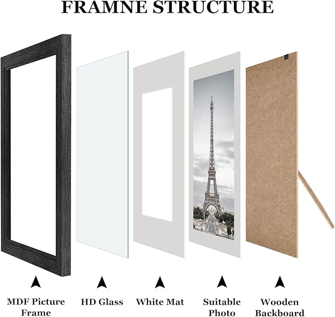 Picture Frames, Made of Real Glass and Wooden Frame, Gallery Photo Frames Set of 10 for Collage Wall Decor, Multi Sizes Including 8x10, 5x7, 4x6 for Mounting or Tabletop Display, Black