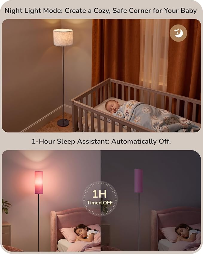EDISHINE Modern Floor Lamps for Living Room, 63.7" Colorful Floor Lamp with Two Shades, Remote Control Foot Switch, 2700-6000K Dimmable Minimalist Standing Lamp for Bedroom, 9W Bulb Included, Pink