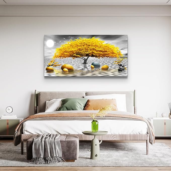 Wall decorations for living room Canvas Wall Art for bedroom Abstract wall decor Black and white Canvas Art Yellow tree paintings bathroom Home Decoration Hang Pictures Office large Wall Artworks