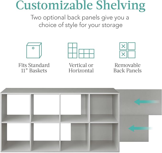 Best Choice Products Kids Bookcase 8-Cube Storage Organizer, 11in Shelf Opening, Bookshelf, Toy Storage, Customizable w/ 3 Removable Back Panels – Gray