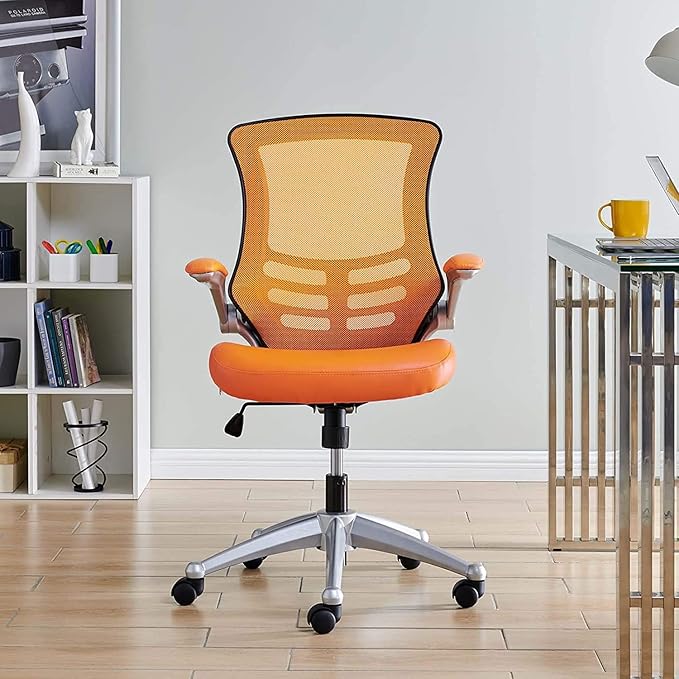 Modway EEI-210-ORA Attainment Mesh Back and Vinyl Seat Modern Office Chair in Orange 26.5"L x 26.5"W x 39.5-43.5"H