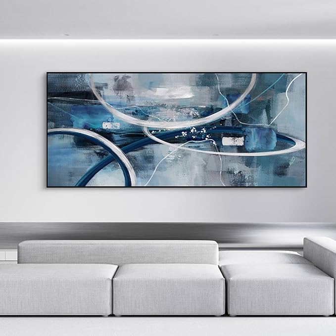 XLSJERST Abstract Wall Art for Lving Room - Extra Large 70x31 Inches Black and Gray Picture Black Framed Artwork for Bedroom Office Home Decor