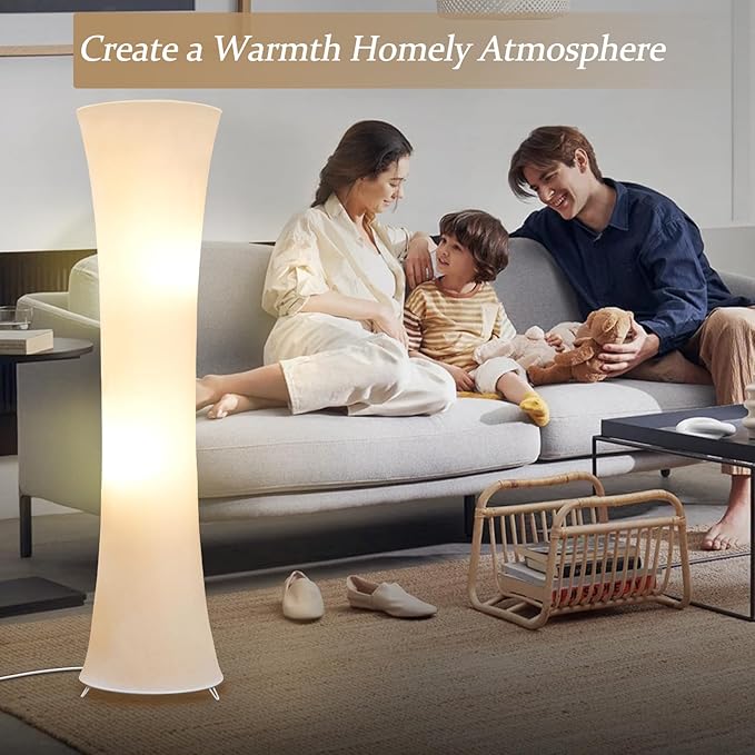 GyroVu 46“ Floor Lamp for Living Room, Color Temperature Adjustable Led Floor Lamps Column Floor Standing Lamp Corner Lamp for Bedroom, Office& Living Room-White Fabric Lampshade, Bulbs Include