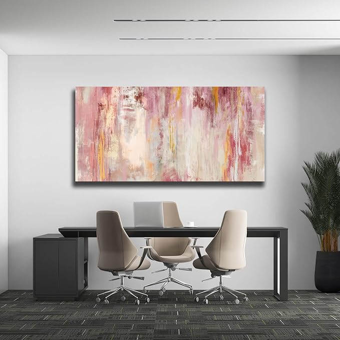 Kureful Abstract Canvas Wall Art Large Wall Decor Pink Wall Paintings for Bedroom Living Room Office Gold Artwork Picture 29x58 Inch