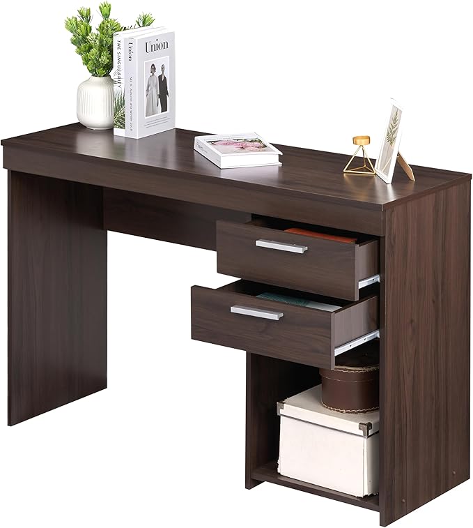 48" Modern Computer Desk with Drawers, Small Desk for Bedroom or Office, Espresso Brown