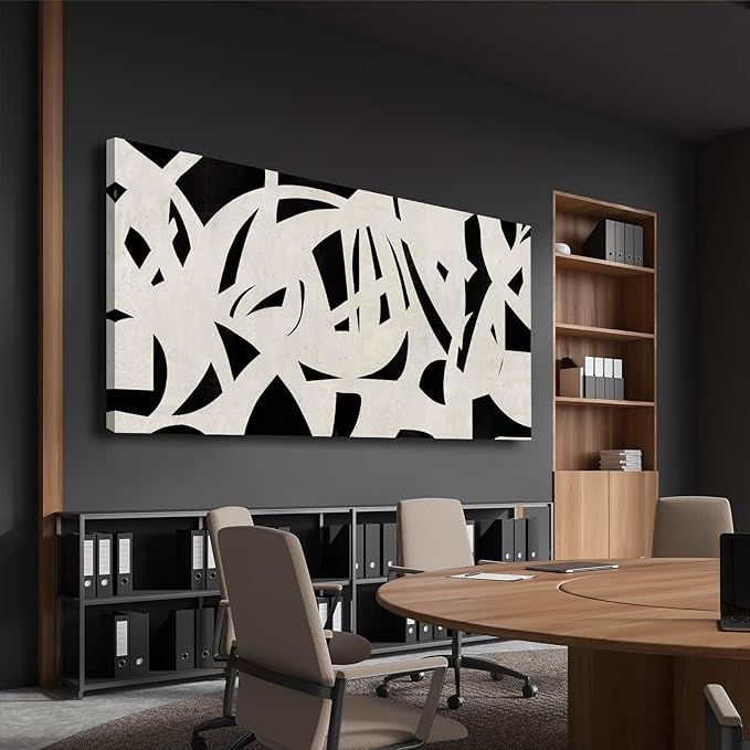Geometric Wall Art Mid Century Modern Decor Black and White Pictures for Walls Canvas Photo Poster for Living Room Home Dining Room 24x48 Inch