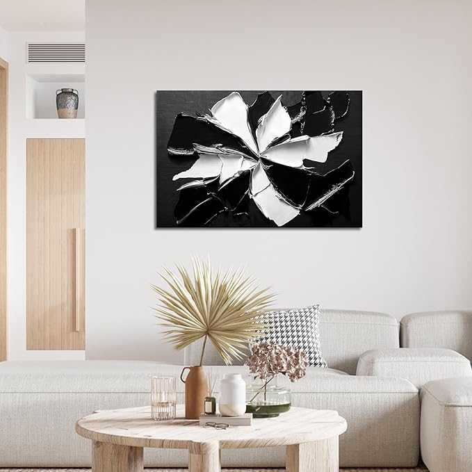 Abstract Wall Art Decor Modern Wall Art Pictures for Living Room Minimalist Black and White Wall Art Prints Abstract Canvas Art Wall Decor Flowers Artwork for Walls Home Office Decorations 24" X 36"