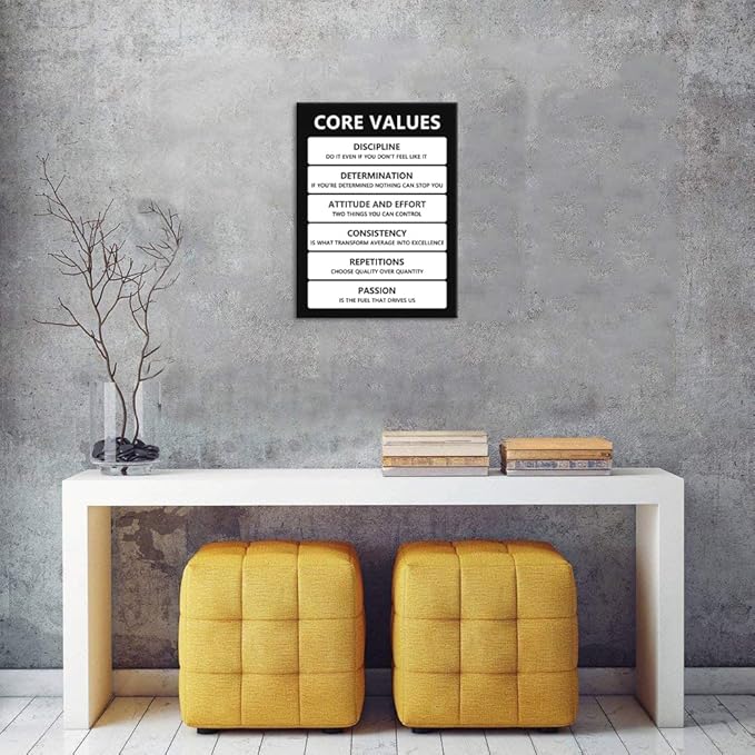 Inspirational Office Wall Art Motivational Print painting Artwork Core Values to Success Wall Decor for Home Classroom Wall Poster Living room Stretched and Frame Ready to Hang[18"W x 24"H]