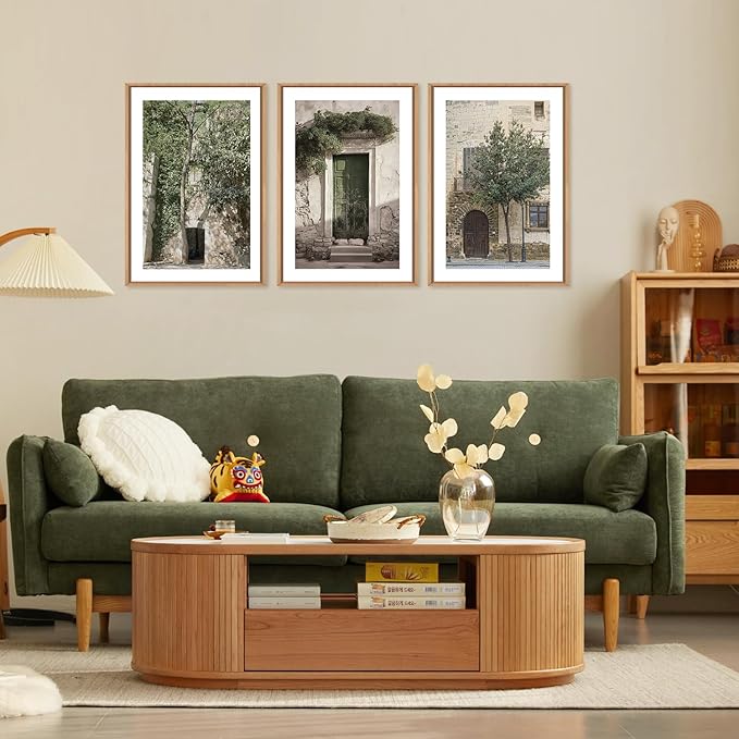 HOURIA Large Vintage Italy City Landscape Framed Canvas Wall Art Set,Green Olive Tree Old House Wall Decor,Malta Modern Minimalist Country Farmhouse Art Print for Living Room,Bedroom,Office-16 x24 x3