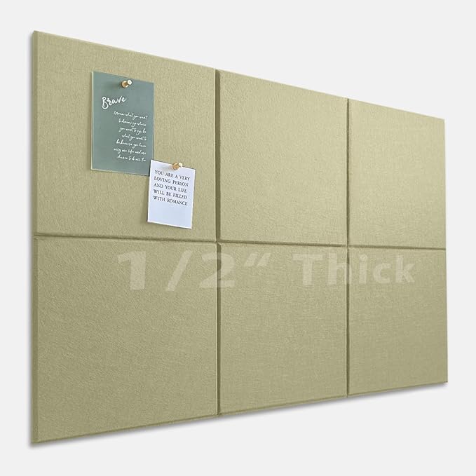 Large Cork Board for Office Wall Decor,36"x24"-6 Pack Felt Wall Tiles with Safe Removable Adhesive Tabs, 1/2" Thick, Felt Bulletin Board Pin Board Cork Boards for Walls - Sage Green